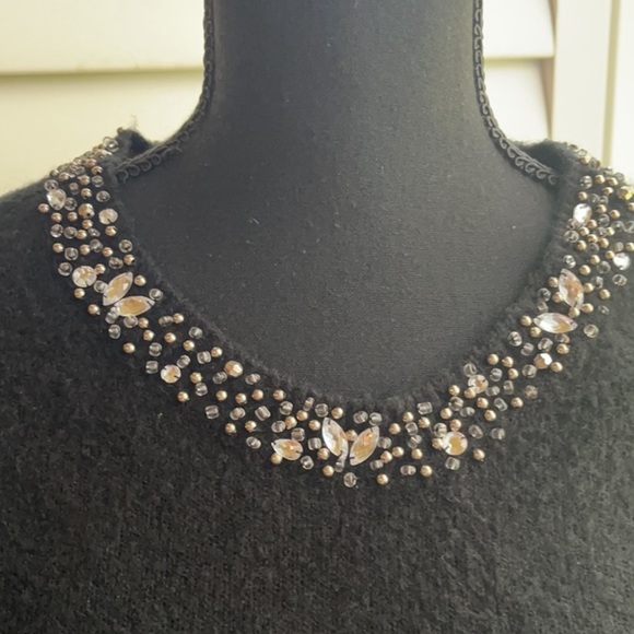 Bebe | Black Sweater with Embellished Jeweled Beaded Collar Neckline Size Medium - Picture 10 of 16